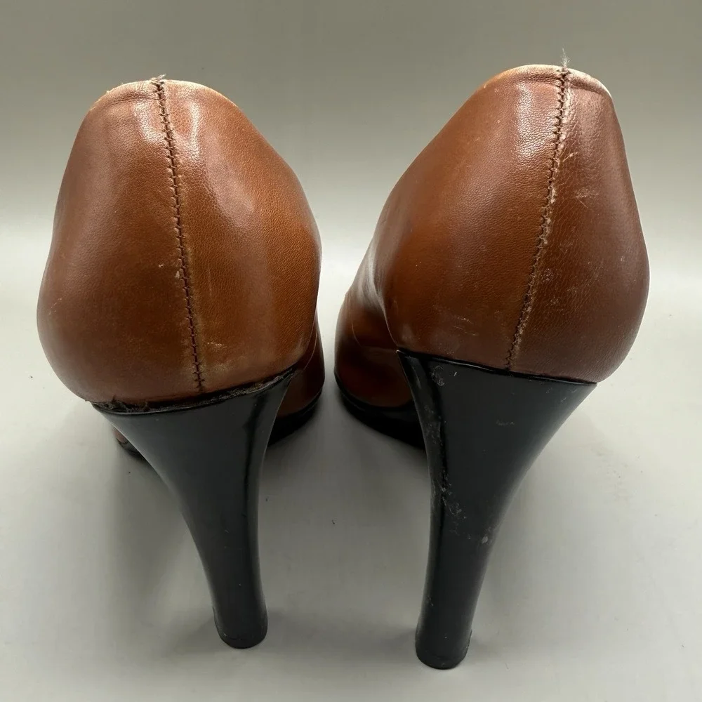 TORY BURCH KAY Pointy Toe Heels Womens SIZE 11 M Leather Two Tone Brown Black - Picture 5 of 6